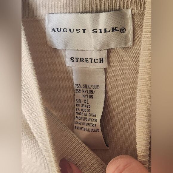 August Silk XL Stretch Cosmic Latte SILK Blend Slvless Knit Women Mock Neck Top - Picture 2 of 5